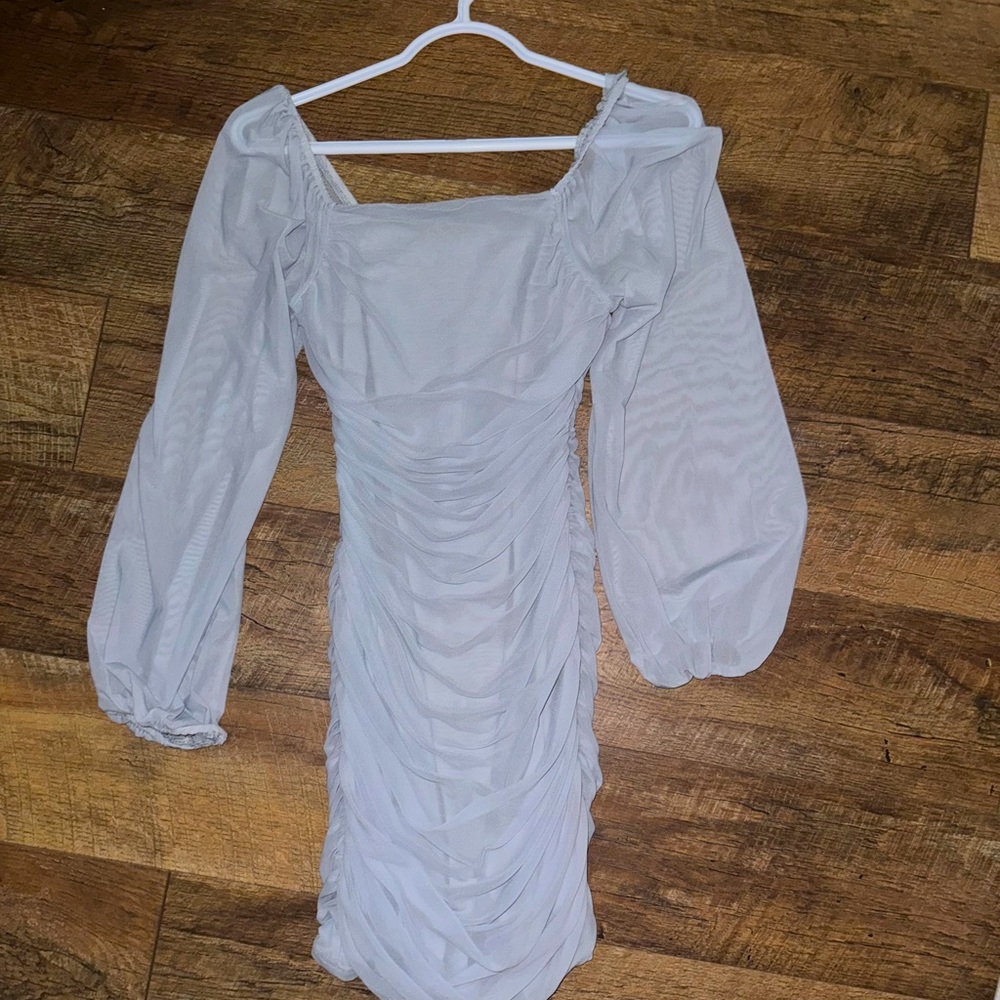 Mesh long sleeve squat neck dress